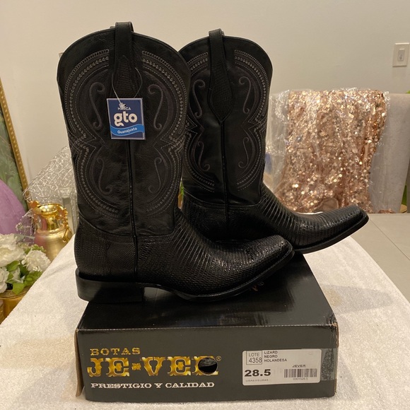 New with tags JE-VER real Lizard leather men’s cowboy boots size 9.5 USA - Picture 5 of 8